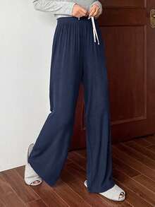 DAZY Women's Drawstring Waist Simple Knit Straight Leg Lounge Pants - Royal Blue - View 3