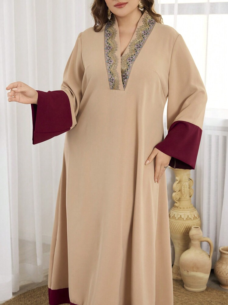 A&M رمضان فستان أنيق بياقة دائرية باللونين متعدد ا...