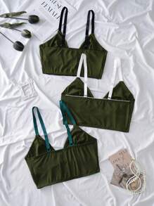 3 件/包 罗纹针织面料 加大码 无钢圈运动胸罩 - 彩色 - 查看 2