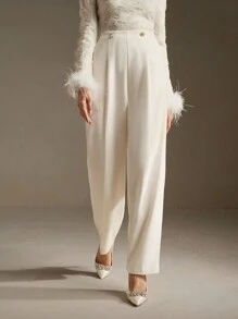 Anewsta Pantalones de mujer modernos y de moda con hebilla metálica para uso urbano