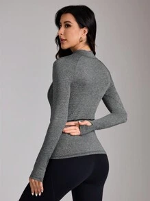 SHEIN Sports 女士休闲前拉链长袖运动衫 - 深灰色 - 查看 2
