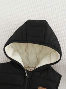 Cozy Pixies Cartoon Bear Pattern Hooded Sleeveless Fleece Cardigan For Baby Boys,In Fall/Winter