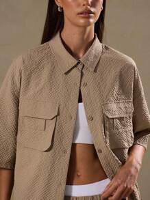 MUSERA Textured Oversized Button Up Short Sleeve Shirt Vacation Spring Summer