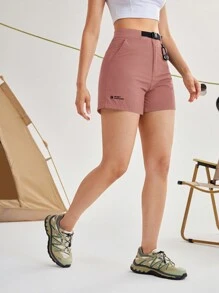 In My Nature Women's Letter Print Pocket Drawstring Waist Outdoor Shorts Hiking Women Clothes - Pink - View 10