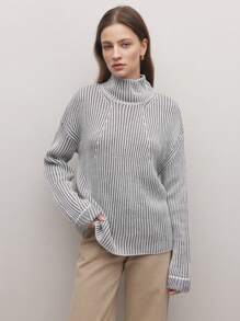 BizChic 卡其色提花图案高领运动衫，时尚女装，春夏，节日，感恩节，新年， - 卡其色 - 查看 4