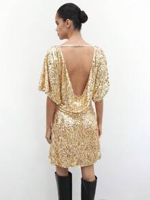 Maija Vestido elegante de fiesta nuevo para otoño/invierno, de estilo urbano y elegante, vestido corto con lentejuelas y espalda descubierta para Navidad, Año Nuevo y Día de San Valentín en otoño