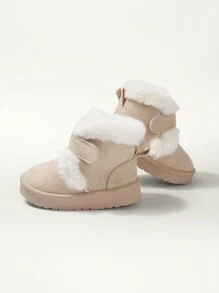 1 Paio Stivali da neve per bambini maschi, kaki, con chiusura a strappo, piatti, semplici e alla moda, termoisolati e caldi, adatti per l'inverno