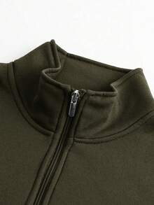 Manfinity Dauomo 1 Áo nỉ nam tay dài có túi màu trơn có khóa kéo - xanh quân đội - Xem 5