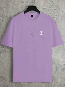 Claim Dot Men's Summer Print Round Neck Short Sleeve Casual T-Shirt Summer Streetwear T-Shirt Men Drop Shoulder Tee,Streetwear,Boyfriend Gifts, Back To School,Graphic Tees,Back To School - Purple - View 6