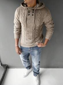 Manfinity CityGents Jersey casual con capucha, cordón ajustable y manga larga de unicolor para hombre, otoño/invierno