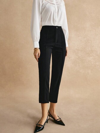 Poéselle Knapp Dragkedja Slätt Elegant Kvinnor Byxor