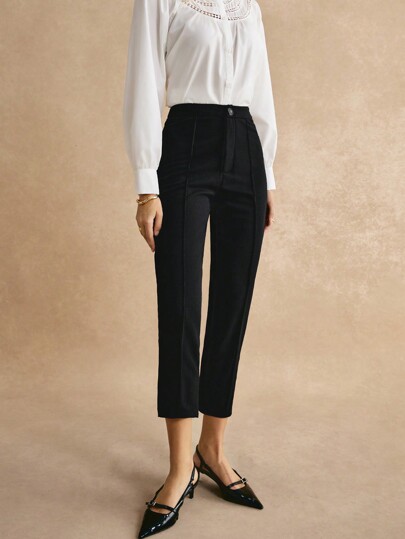 بنطلون بخصر عالي سادة