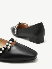 CUCCOO CHICEST 女式方头方跟玛丽珍平底鞋，春夏 - 黑色 - 查看 4