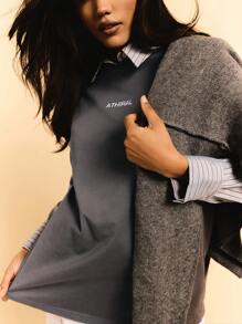 Athîral Straight Cut Loose Casual T-Shirt With Applique And Embroidered Logo - Grey - View 2