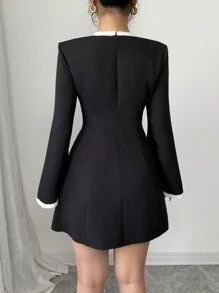 Elenzga Elegant Long Sleeve Dress With Decorative Collar Fall Cloth For Women