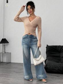 Calvaya Jersey de punto estructurado de unicolor elegante con perlas