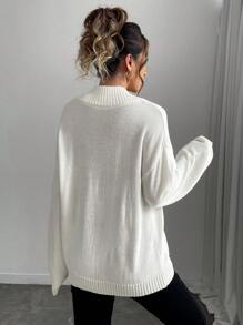 SHEIN LUNE 1 Stück Damen Weiß Lässig V-Ausschnitt Wollpullover, geeignet für Herbst/Winter