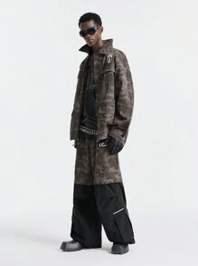 NEON BLANC 男士街头风宽松编织拼布牛仔口袋长裤 - 摩卡棕 - 查看 1