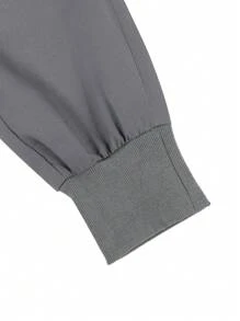 Manfinity Homme 宽松男士翻盖口袋抽绳腰工装裤，秋季适用 - 深灰色 - 查看 5