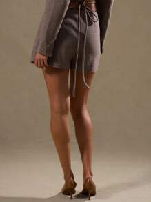 MUSERA 粗花呢格纹裹身短裙，优雅夏日性感派对装扮 - 咖啡棕 - 查看 5