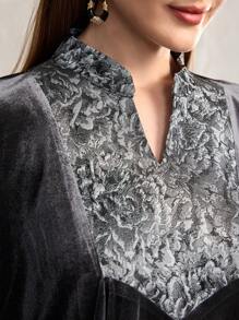 Al Najma New Velvet Fabric  Arabic Abaya Long Robe, Grey, Modest Elegant Butterfly Kaftan & Jalabiya, For Evening Party/Wedding Guest/Anniversary - Grey - View 4