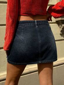 Forever 21 全新冬季低腰修身水洗牛仔迷你裙，性感百搭休闲风格新年除夕波西米亚风假日雪地女式迷你裙冬季女式裙子 Y2k 服装 - 藍色 - 查看 2