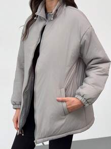 Aloruh 防风加厚连帽夹克，简约灰色拉链长外套，适合户外滑雪、约会和度假，秋冬季