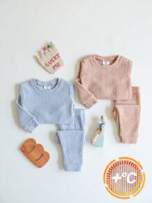 SHEIN 4pcs Baby Boy Snug Fit Solid Soft Round Neck Long Sleeve Top And Long Pants Pajama Set, Comfortable Homewear For Autumn/Winter