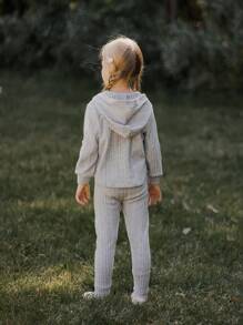 SHEIN 2 stuks "Young Girl" Letter Print Rabbit Patch Hooded Top met lange mouwen en broekset