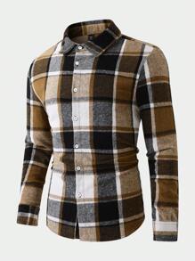 Calvornis Camicia casual a maniche lunghe con bottoni e stampa a quadri, per uomo taglia over, adatta per uscire