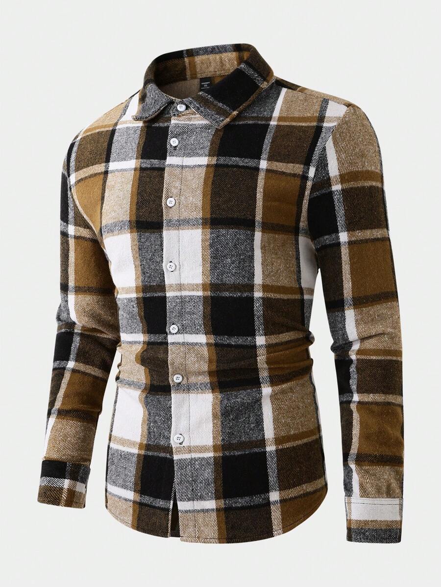 Calvornis Camicia casual a maniche lunghe con bottoni e stampa a quadri, per uomo taglia over, adatta per uscire