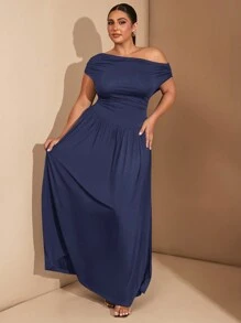 SHEIN BAE Plus Size Women's Elegant Super Versatile Stretch Fabric Black Or Daily Wear, Party, Off-Shoulder, Big Women, A-Level Dress,Birthday Dresses For Women