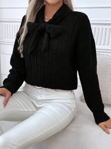 SHEIN Clasi High-End Bow Decor Stylish Knitted Loose Pullover Sweater For Women