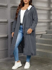 SHEIN Essnce 女士加大码黑色宽松连帽外套，休闲时尚 - 深灰色 - 查看 3