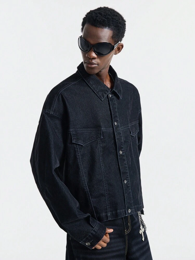 Men's Simple Button-Front Pocket Washed Casual Long Sleeve Shirt
