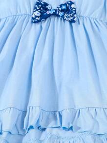 SHEIN Bộ 2 món/Bộ áo thun bo gấu trang trí nơ thường ngày cho bé gái & quần legging họa tiết hoa nhỏ nhắn, mùa thu - Rửa nhẹ - Xem 4