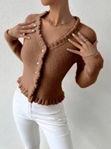 Chiquease 1pc Women Cardigan Sweater, Solid Color, Faux Pearl Button, Slim Fit, Suitable For Spring And Autumn