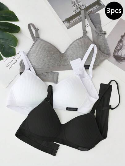 Bralette a maglia a costine solide in 3 pezzi per ragazze adolescenti