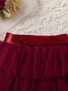 SHEIN Elladie kids 女婴芭蕾舞裙、派对礼服、节日服装、摄影道具 - 酒紅色 - 查看 5