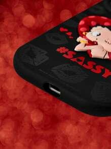 Betty Boop x SHEIN 黑色卡通人物图案和心形图案时尚手机壳、礼物、日 - 黑色 - 查看 7