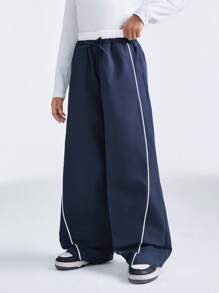 SHEIN Tween-Mädchen Frühling/Sommer Farbblock Kordelzug Taille Weites Bein Lockere Lässig hose