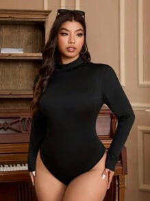 SHEIN EZwear Body cu gât negru de mărime Plus pentru Toamnă/Iarnă - Negru - Vizualizare 5