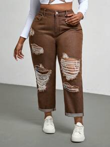 SHEIN EZwear Jeans casuales de pierna recta, ajuste holgado, con bolsillos, para mujer talla grande