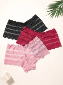 Snug Zone 3 件装 女士纯色蕾丝边休闲比基尼三角裤 - 彩色 - 查看 4