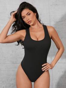 Denimoi Black Asymmetric Open Back Sexy Sleeveless Body Suit For Fall - Black - View 2