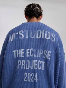 Musero Men Knit Ribbed Crew Neck Jumper - Navy Blue - View 4