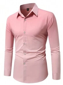 Manfinity Mode Camisa de manga larga con botones delanteros y cuello, con degradado minimalista para hombre, para otoño - Rosa vieja - Ver 4