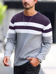 Manfinity Homme Men's Autumn/Winter Casual Colorblock Striped Sweater
