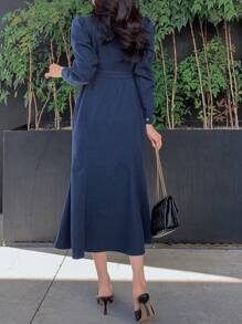 DAZY 女式牛仔鱼尾紧身连衣裙（配领带）秋季服装 - 藍色 - 查看 6