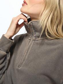 MISSGUIDED 四分之一拉链套头衫，带袋鼠口袋，柔软法国毛圈布，运动休闲家居服，秋冬必备 - 灰色 - 查看 8